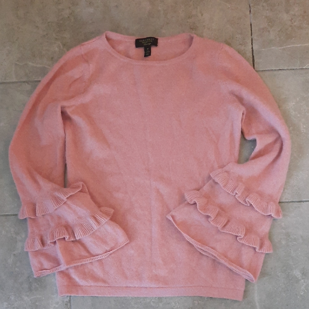 100% Cashmere Charter Club Pink Ruffle Sleeve Sweater- Size Xs